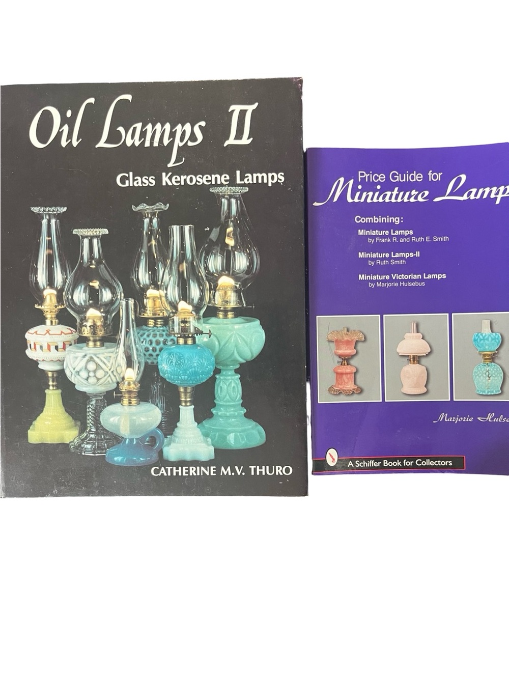 Oil lamps 2 collectors books on them vintage miniature lamp one shows value Y2K